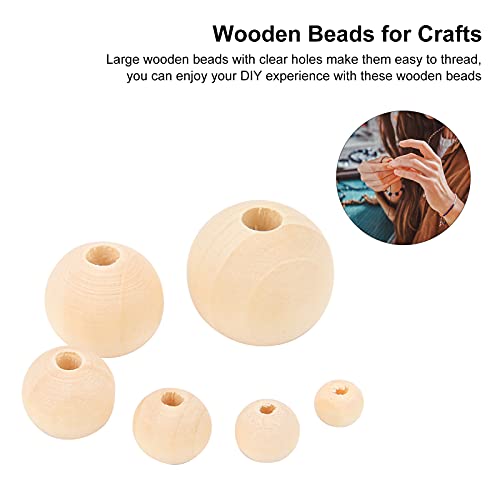 Wooden Beads for Crafts, 6 Sizes Round Unfinished Wood Beads Assorted Wooden Decorative Beads Loose Spacer Beads for Jewelry Making and DIY Crafting
