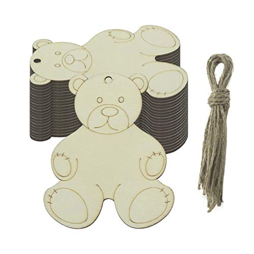 Lilyzhu 20-Pack Wooden Bear Shaped Cutouts Hanging Wood Sign for DIY Crafts (3.2 x 3.8 x 0.1 in) Lilyzhu
