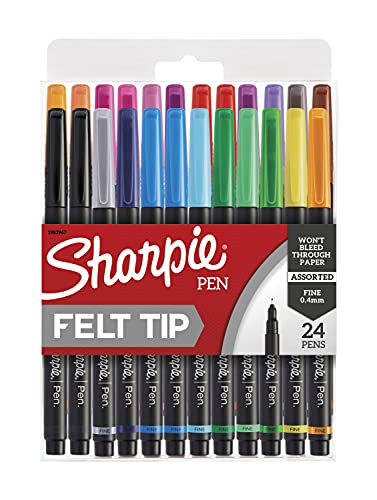 SHARPIE Pens, Felt Tip Pens, Fine Point (0.4mm), Assorted Colors, 24 Count SHARPIE
