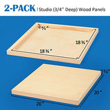 Unfinished Birch Wood Canvas Panels Kit, Falling in Art 2 Pack of 20 x20’’ Studio 3/4’’ Deep Cradle Boards for Pouring Art, Crafts, Painting, and Falling in Art