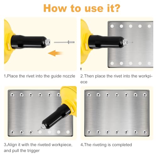 Consfly Pneumatic Rivet Gun, Dual Cylinder Design Air Riveter, 3/32", 1/8", 5/32", 3/16" and 1/4" Capacity, Stronger Pulling Force, Heavy Duty Pop - WoodArtSupply