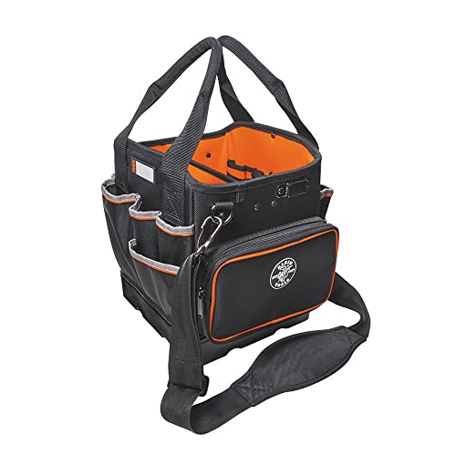 Klein Tools 5541610-14 Tool Bag with Shoulder Strap Has 40 Pockets for Tool Storage and Orange Interior - WoodArtSupply