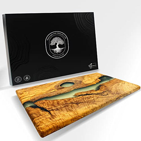 DESIGNIUM Handmade Olive Wood Cheese Board with Resin, Charcuterie Boards & Serving Tray, Wooden Epoxy Serving Board, Chopping and Cutting Board for Designium
