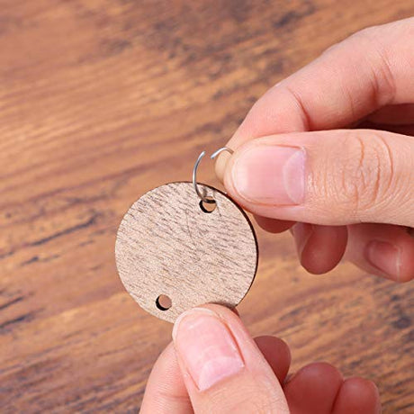 BESPORTBLE Family Tree Wall Decor Round Wooden Slices, 50Pcs Wooden Circles Wooden Round Tags with Holes and 12 mm Rings - DIY Calendar Accessories BESPORTBLE