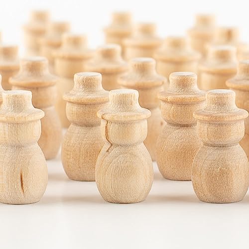 Pack of 48 Unfinished Wood Micro Mini Snowmen - Blank Wooden Christmas Miniature Peg Snowman Dolls for DIY Crafts (Size- 3/4" H) by Factory Direct Factory Direct Craft