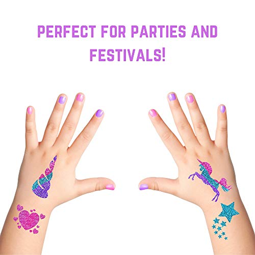 GirlZone Unicorn Glitter Tattoo Studio, Easy To Use and Skin-Safe Kids Temporary Sparkle Tattoos for Creative Playtime, Fun Party Crafts for Kids GirlZone