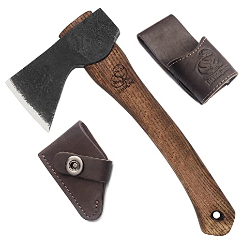 BeaverCraft Hand Forged Hatchet Axe with Sheath AX1 - Bushcraft Hatchet Camping Small Forest Axe Survival Hatchet Carving Axe for Chopping Wood - - WoodArtSupply