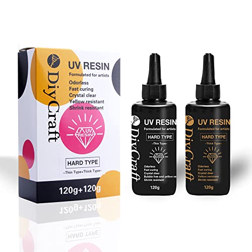 UV Resin - DIYcraft Odorless Crystal Clear Hard Resin Thin Type120g ，Thick Type120g Suitable for Doming, High Radian Products - Fast Curing Epoxy DIYcraft