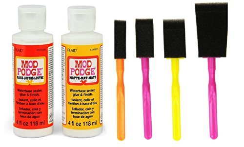 Mod Podge Decoupage Starter Kit Bundle with 6 Items -- Gloss and Matte Medium with 4 Foam Brushes WoodArtSupply
