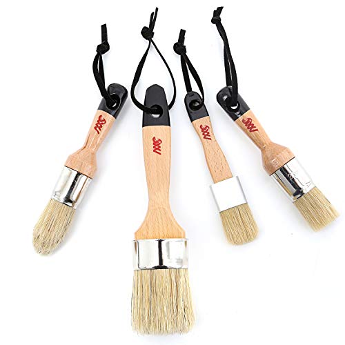 Chalk Wax Paint Brush 4PCs Set Including 3 Small Paint Brushes for Furniture Painting and 1 Large Chalk Brush, Bristle Paint Brushes Set Compatible MODERN ART SUPPLIES A PRODUCT OF SMARTVISION CO