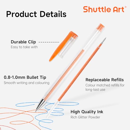 Shuttle Art 80 Pack Glitter Gel Pens, 40 Colors Glitter Gel Pens Set with 40 Refills for Adults Coloring Books Drawing Crafts Scrapbooking Journaling Shuttle Art