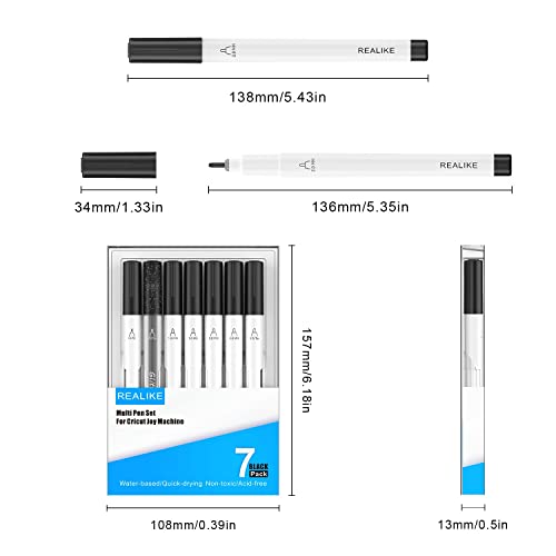 REALIKE Black Pens Set for Cricut Joy, 7 Pack Variety Pens Include Fine Point Pen,Glitter Gel, Marker, Calligraphy Writing Drawing Pens Compatible - WoodArtSupply