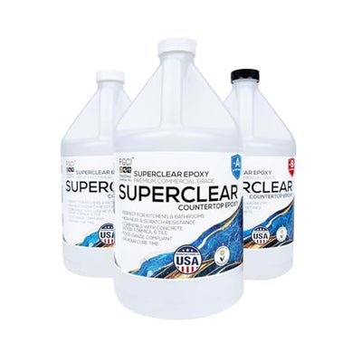Superclear Countertop Epoxy Resin, 3 Gallon 2-Part Epoxy Kit - Certified Food Grade 2:1 Protective Epoxy Resin for Kitchen & Bathroom Counter Tops,