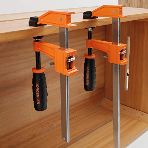 JORGENSEN 4-pack Steel Bar Clamps Set, 6-inch (2) & 12-inch (2) Medium Duty F-Clamp, 600 Lbs Load Limit, for Woodworking Jorgensen