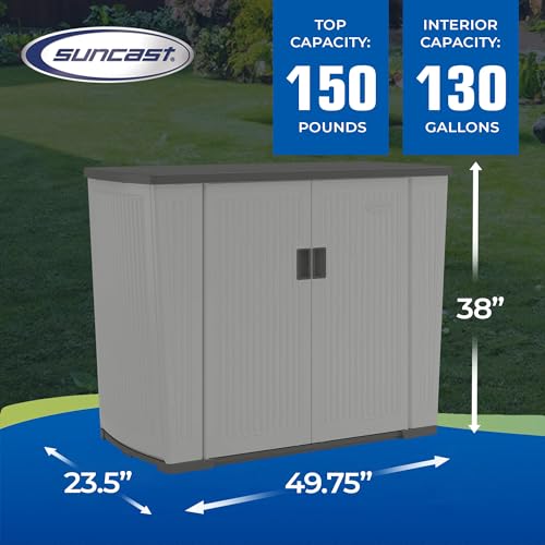 Suncast Backyard Oasis 130 Gallon, Outdoor Storage Shed Basic Unit Easy to Clean with Top Lid, Plastic, 150 pounds Capacity, Dove Gray - WoodArtSupply