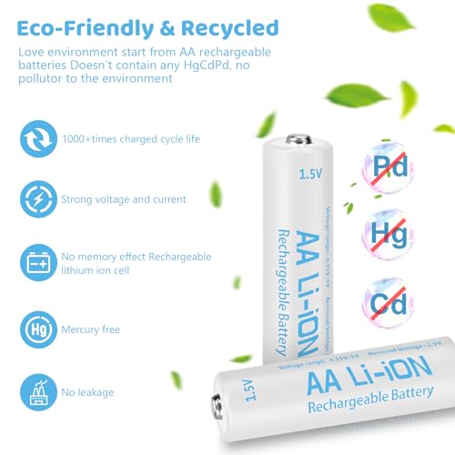 4 Pack 3600mWh Rechargeable 1.5V Lithium AA Batteries with Charger (4-Bay Independent Slot), Long Lasting Double A Size Battery for Blink Camera winbasic