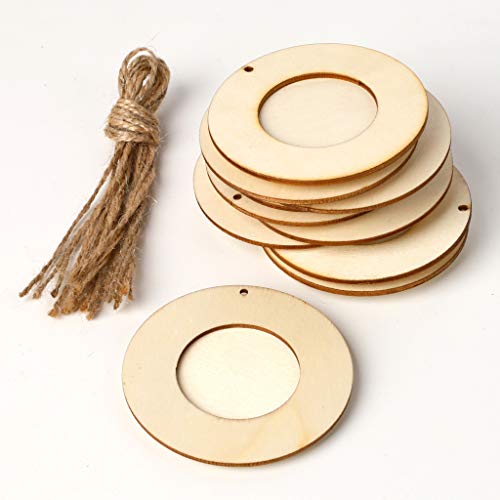 KANXINER 10 Pcs Natural Wood Slices, DIY Ornament Crafts- Round Photo Frame, Unfinished Wood CraftDecorations for Christmas Thansgiving Marriage