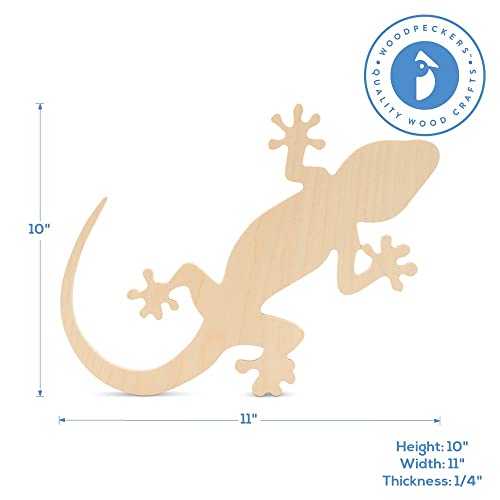 Wood Gecko Cutout 10-inch x 11-inch, Pack of 3 Unfinished Wood Animal Cutouts for Crafts and Lizard Decor Shapes, by Woodpeckers Woodpeckers