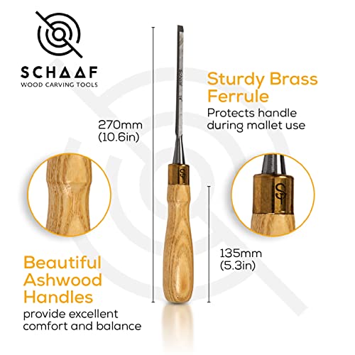 Schaaf Tools 4-Piece Wood Chisel Set | Finely Crafted Wood Chisels for Woodworking | Durable Cr-V Steel Bevel Edged Blade, Tempered to 60HRc | Tool Schaaf Wood Carving Tools
