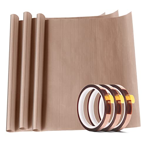 3 Pack PTFE Teflon Sheet 12 x 16" and 3 Rolls 10mm X 33m Heat Resistant Sublimation Thermal Tape for Heat Press Transfer,Non Stick Paper Reusable EQUTY BAYMERS