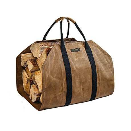 Readywares Waxed Canvas Firewood Carrier, Heavy Duty Firewood Log Carrier, Classic Durable Design Tan Readywares