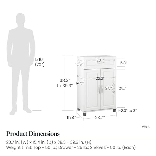 SystemBuild Evolution Kendall 1 Drawer/2 Door Base Storage Cabinet - 15.38"D x 23.44"W x 38.25"H, White - WoodArtSupply