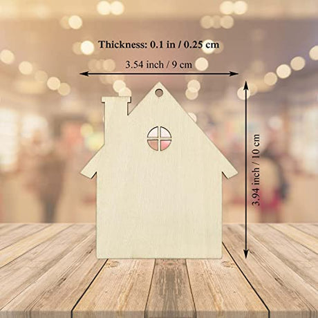 20pcs Wooden House Shaped DIY Craft Cutouts Unfinished Wood with Ropes Embellishments Gift Tags Ornaments for Wedding Home Christmas Party Decoration JANOU