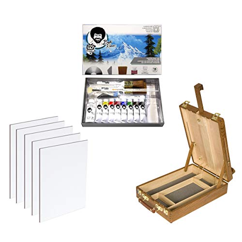 Master Artist Oil Paint Set Includes Wood Art Supply Carrying Case Sketchbox w/Easel & 5-Pack 12x16 Canvas Panels for Painting - WoodArtSupply