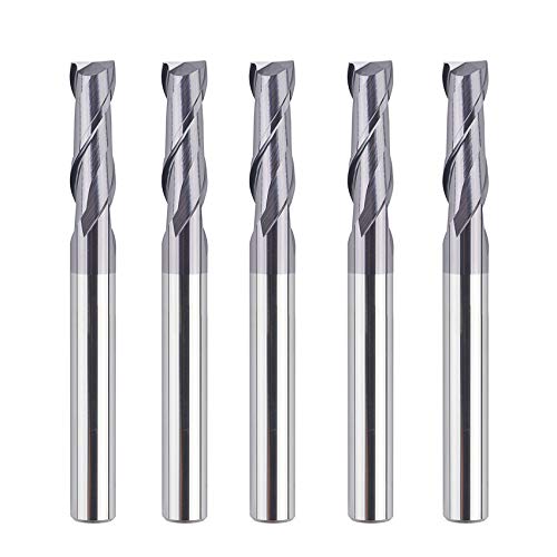 SpeTool 5PCS 2 Flutes Square Nose End Mill Set Power Milling Machine Carbide Upcut CNC Router Bits Tiain Coated, 1/4 inch Shank, 2 1/2 inches Long SpeTool