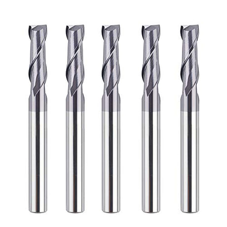 SpeTool 5PCS 2 Flutes Square Nose End Mill Set Power Milling Machine Carbide Upcut CNC Router Bits Tiain Coated, 1/4 inch Shank, 2 1/2 inches Long SpeTool