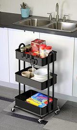 SimpleHouseware Heavy Duty 3-Tier Metal Utility Rolling Cart, Black Simple Houseware