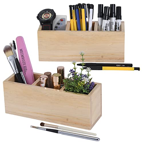 dedoot Wooden Pencil Holder Remote Holder, Unfinished 3 Compartment Wood Desk Organizers Drawer 3 Section, Rustic Remote Control Holder for dedoot