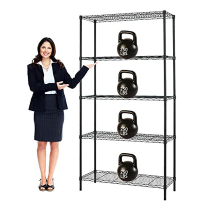 Wire Shelving Unit, 5 Shelf Metal Storage Rack NSF Certified Storage Rack 36" W x 14" D x 72" H 1250Lbs Capacity Garage Shelving Adjustable Heavy - WoodArtSupply