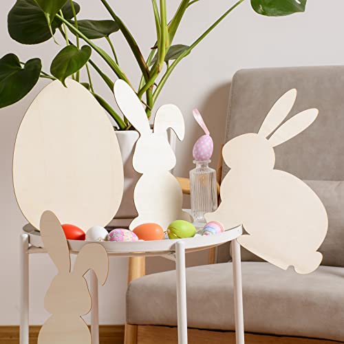 12 Pieces Large Easter Bunny Egg Wood Cutouts 12 Inch Unfinished Wooden Egg Bunny Slices Blank Wooden Rabbit Egg Shapes Easter Wood Bunny Ornament