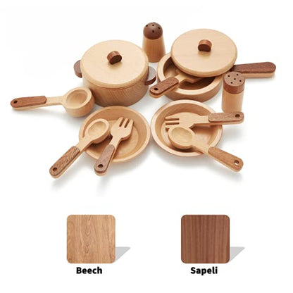 WHOHOLL Wooden Toys Play Kitchen Accessories, Montessori Toys for 1 2 3 4 5 + Years Old Toddlers, Toy Kitchen Play Dishes & Play Food Playset,