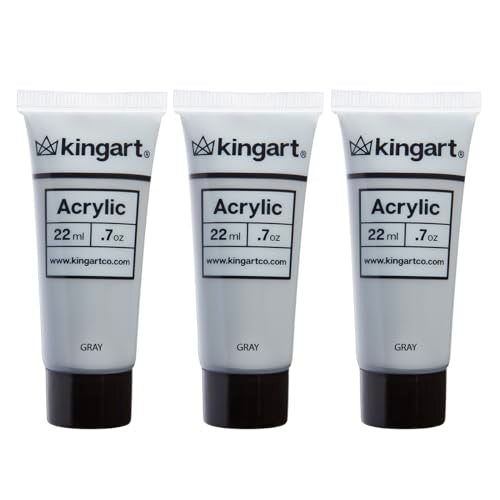 KINGART 500-144 PRO Artist Quality Gray Acrylic Paint, 22ml (0.74oz) Tubes, 3 Pack - Set (66ml Total), Gray KINGART