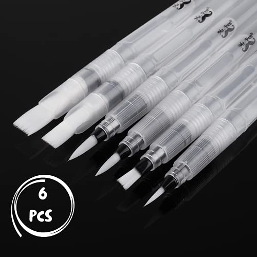 Mr. Pen Watercolor Brush Pens, 6 Pcs, Water Brush Pens for Watercolor, Water Color Pen, Watercolor Paint Pens, Refillable Watercolor Brush Pens