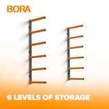 Bora Wood Organizer and Lumber Storage Metal Rack with 6-Level Wall Mount – Indoor and Outdoor Use, In Orange | PBR-001 Bora