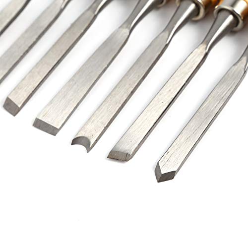 Wood Chisel Tool Set, 12pcs Woodworking Chisels Wood Carving Tools Trimming Down Wood Woodworking Lathe Gouges Tools with Roll-Up Carrying Case for