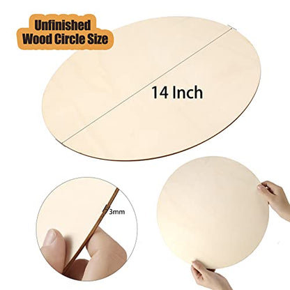 5Pcs 14 Inch Wood Circles for Crafts, Unfinished Blank Wooden Rounds Slice Wooden Cutouts for DIY Crafts, Door Hanger, Sign, Wood Buring, Painting,