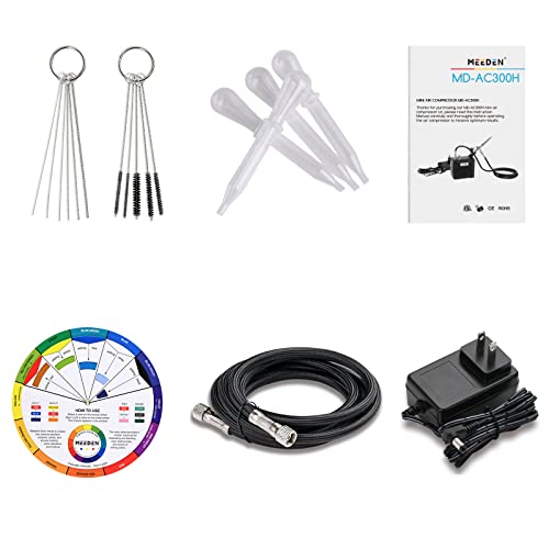 MEEDEN Mini Airbrush Kit, Dual-Action Gravity Feed 0.5mm Airbrush, 12 Colors Airbrush Paint Set, Multi-Purpose Portable Compressor Set for Art Craft, MEEDEN