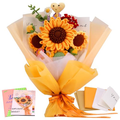Iuuidu Crochet Kit for Beginners, Sunflower Beginners Crochet Kit, Crochet Flower Bouquet Kit, Knitting Starter Kit for Adults with Step-by-Step