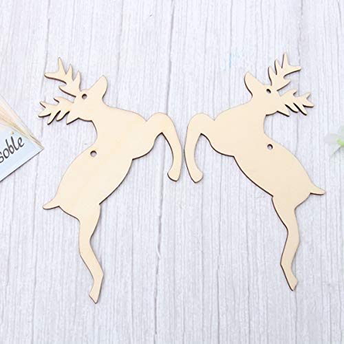 SUPVOX Wooden Chip Unfinished Wood Ornaments DIY Accessories Wood Cutouts Christmas Reindeer Wood Patches Home Bar Wedding Party 10pcs