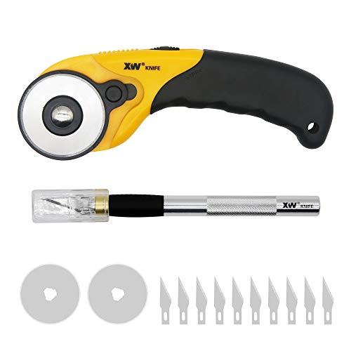 XW Hobby Knife Set- 45mm SKS-7 Rotary Cutter and Precision Knife for Art, Quilting and Crafting,12 Bonus Blades XW