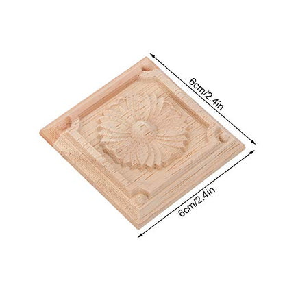 Wood Carving Checkered Applique Wood Carved Decals Wood Carving Decoration Unpainted Flower Pattern Decal Rubber Wood Floral Pattern Decoration(03)