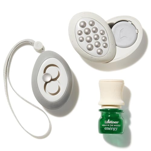 Lifelines Scent-Infused Meditative Fidget Stones 2-Pack & Essential Oil Set, Portable Essential Oil Diffuser with Individual Walk in The Woods: