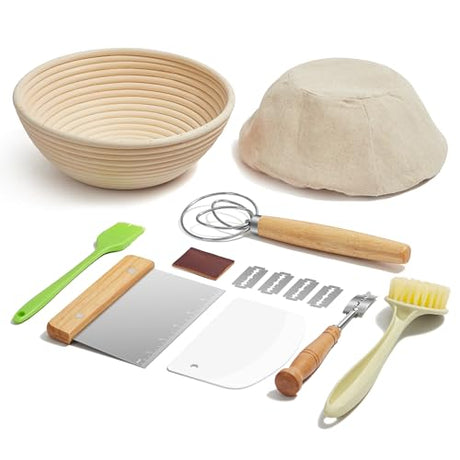Kootek Sourdough Bread Baking Supplies, 9 Inch Round Sourdough Starter Kit, Baking Tools Banneton Bread Proofing Basket with Bread Lame, Dough Kootek