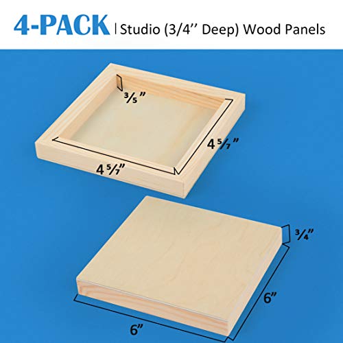 Unfinished Birch Wood Canvas Panels Kit, Falling in Art 4 Pack of 6x6’’ Studio 3/4’’ Deep Cradle Boards for Pouring Art, Crafts, Painting and More Falling in Art