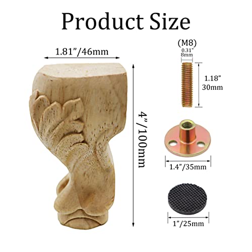 INKNOTE Solid Unfinished Wood Furniture Legs European Style Solid Wood Carving Furniture Replacement Feet for Sofa Cabinet Wardrobe Table Loveseat INKNOTE