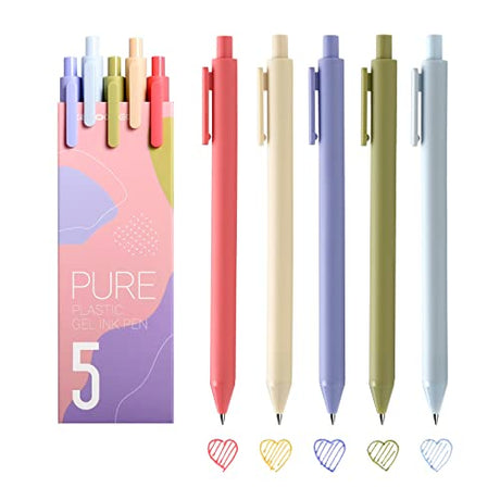 Kaco Pack of 5 Pieces Colored Ink Pens Retractable Cute Pens for Note Taking 0.5mm Fine Point (Morandi II) Kaco